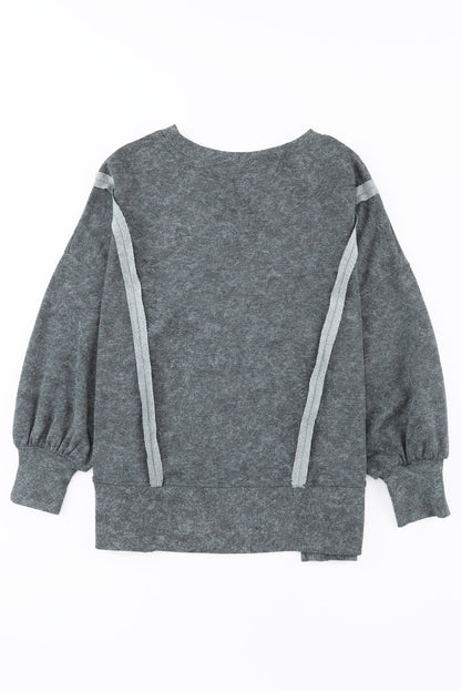 Rose Acid Wash Relaxed Fit Seamed Pullover Sweatshirt with Slits