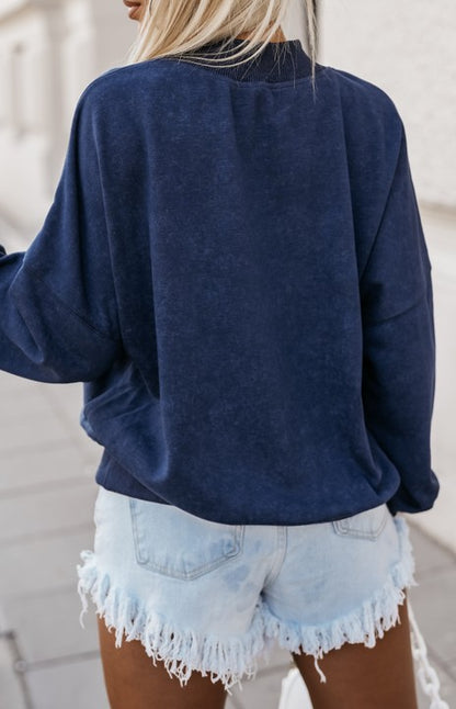 Sky Blue Drop Shoulder Crew Neck Pullover Sweatshirt