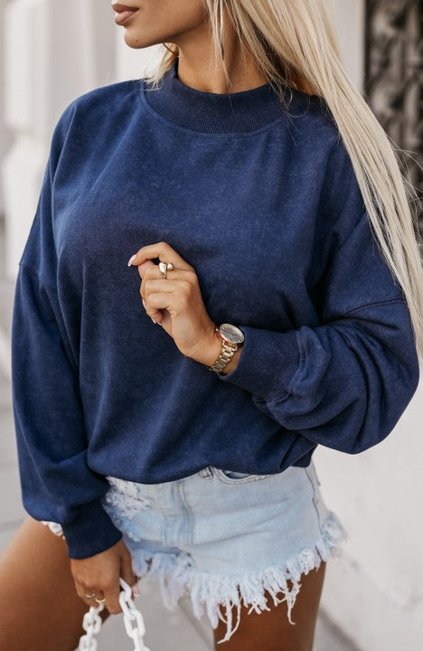 Sky Blue Drop Shoulder Crew Neck Pullover Sweatshirt