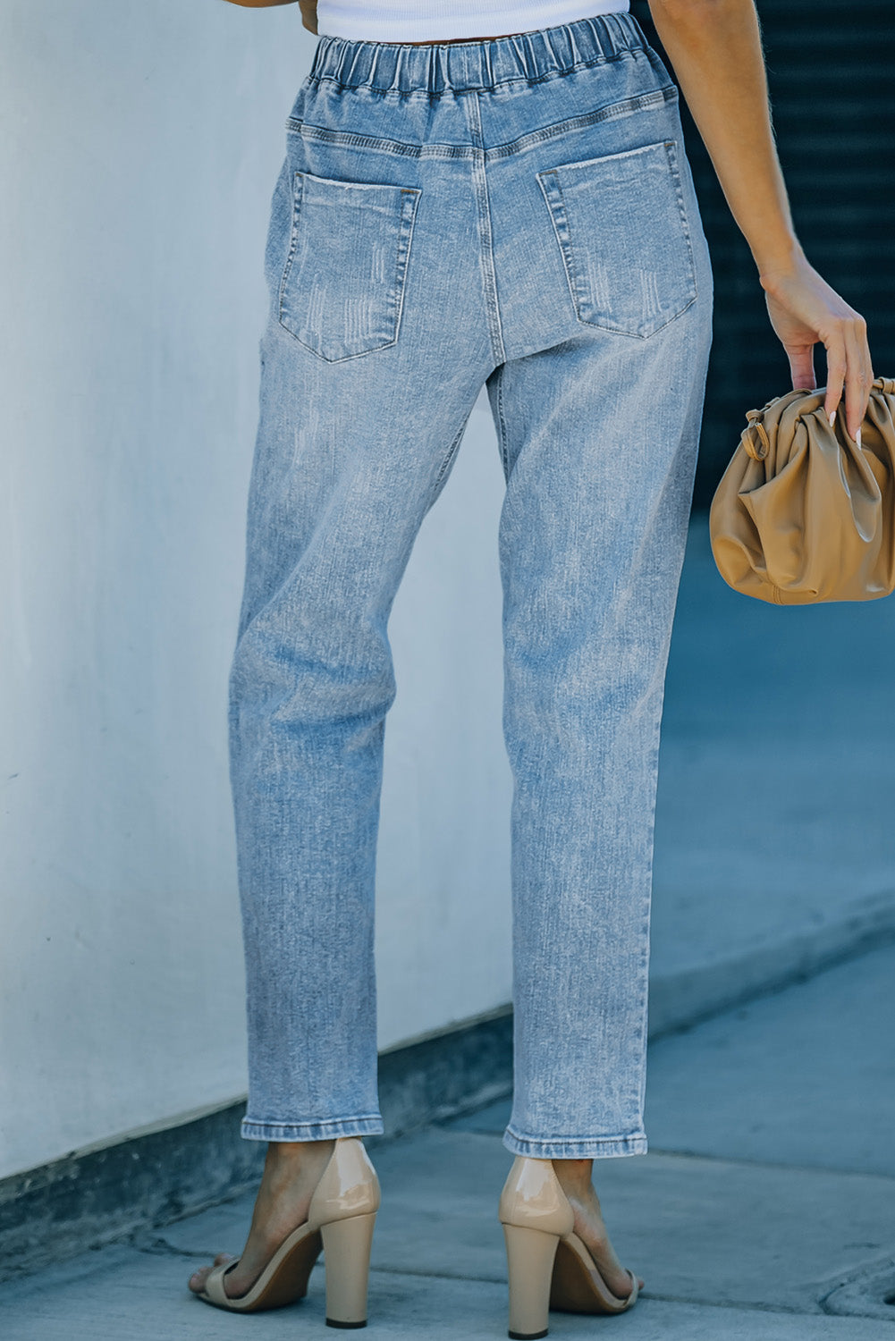 Gather Round Distressed Pocketed Denim Jogger