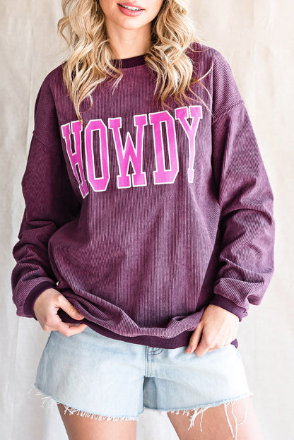 HOWDY Graphic Print Ribbed Casual Sweatshirt