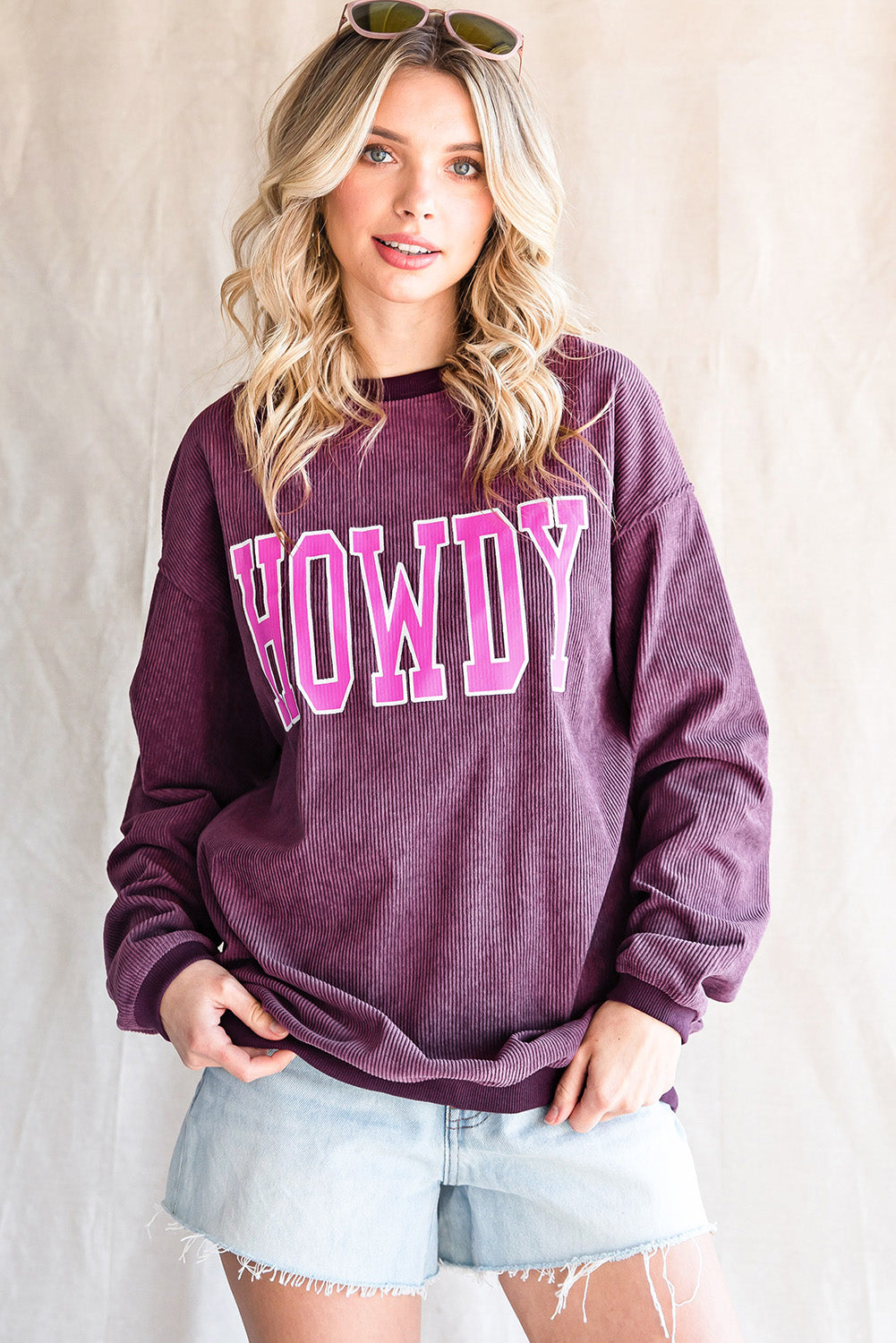 HOWDY Graphic Print Ribbed Casual Sweatshirt