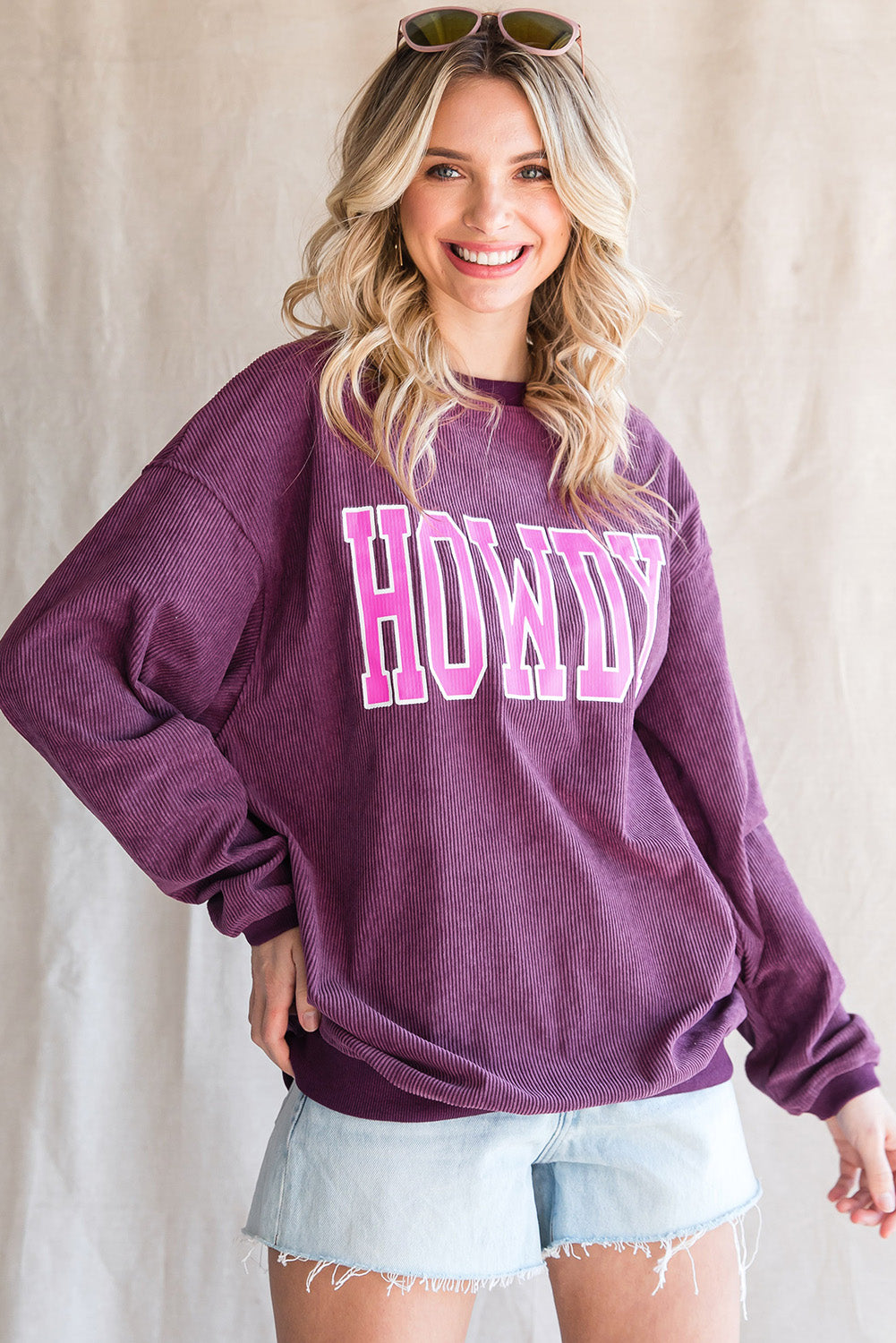 HOWDY Graphic Print Ribbed Casual Sweatshirt