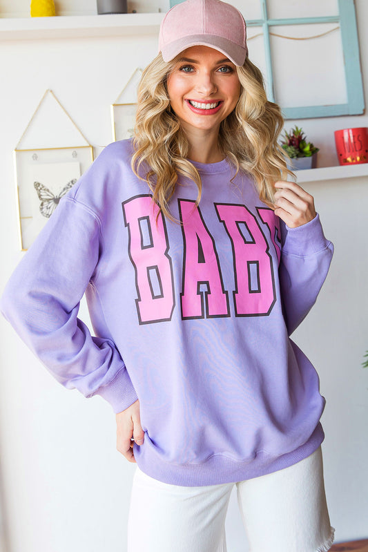 BABE Letter Graphic Pullover Sweatshirt