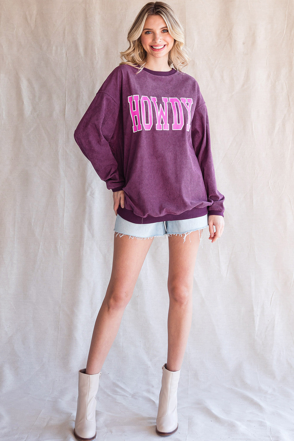 HOWDY Graphic Print Ribbed Casual Sweatshirt