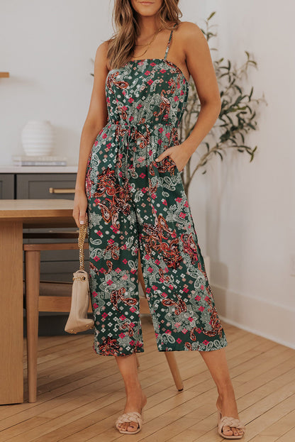 Mixed Paisley Print Cropped Jumpsuit