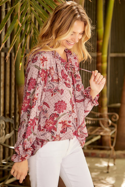 Split V Neck Printed Blouse