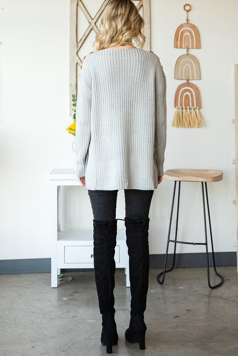 Buttoned Drop Shoulder Oversized Sweater