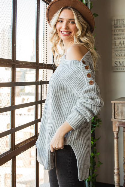 Buttoned Drop Shoulder Oversized Sweater