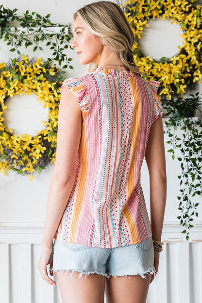 Multicolor Aztec Ruffled Sleeveless Top