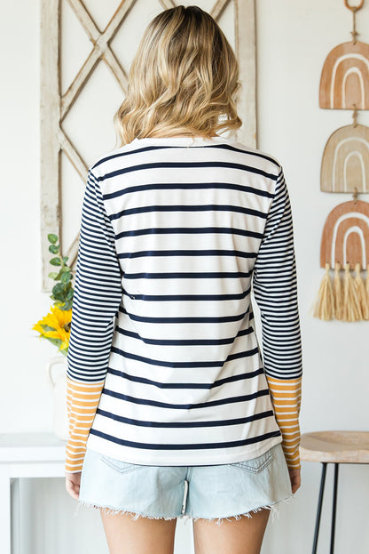 Long Sleeve Stripe Button Henley Top