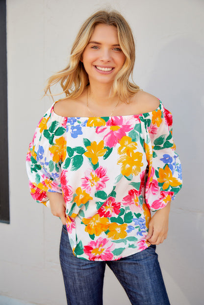 Water Painting Flowers Sexy Off Shoulder Top