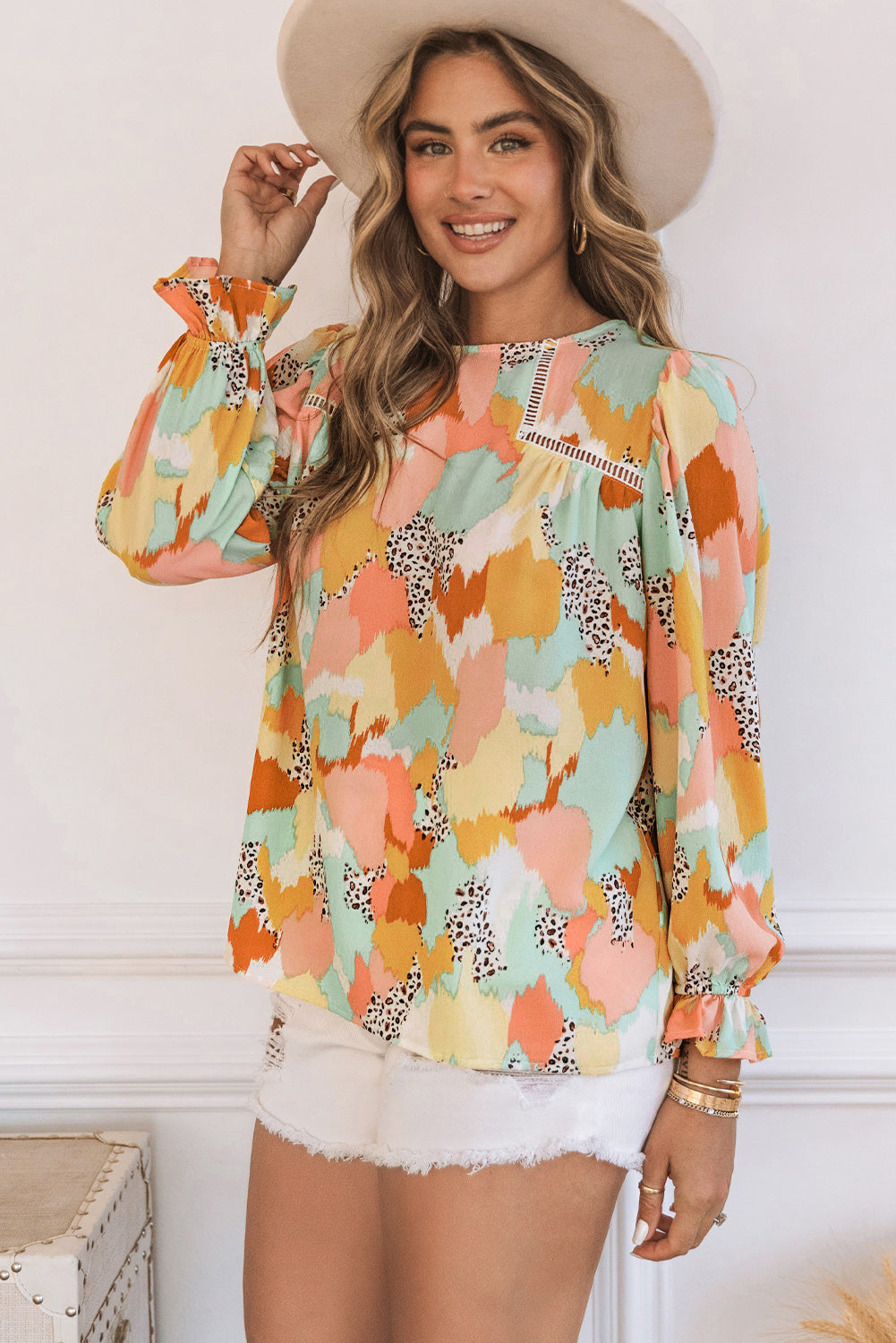 Multicolor Abstract Printed Long Sleeve Blouse