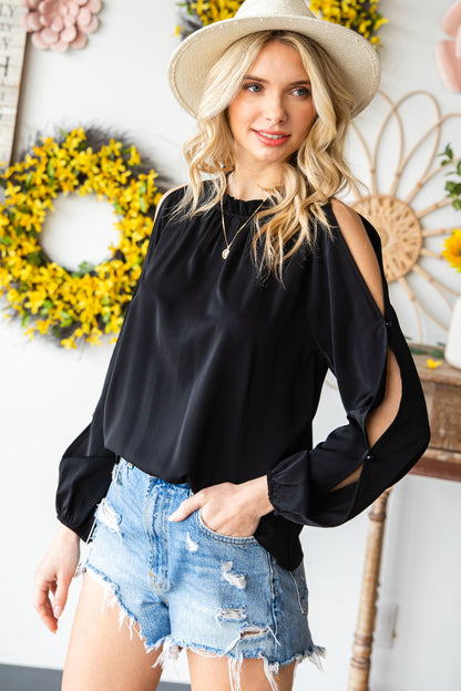 Cold Shoulder Bishop Sleeve Blouse