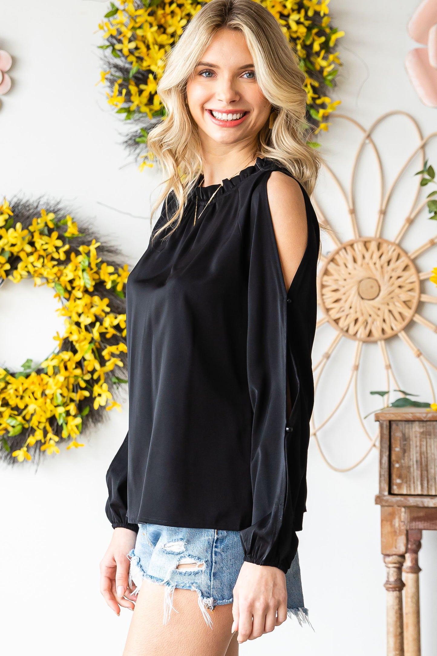 Cold Shoulder Bishop Sleeve Blouse