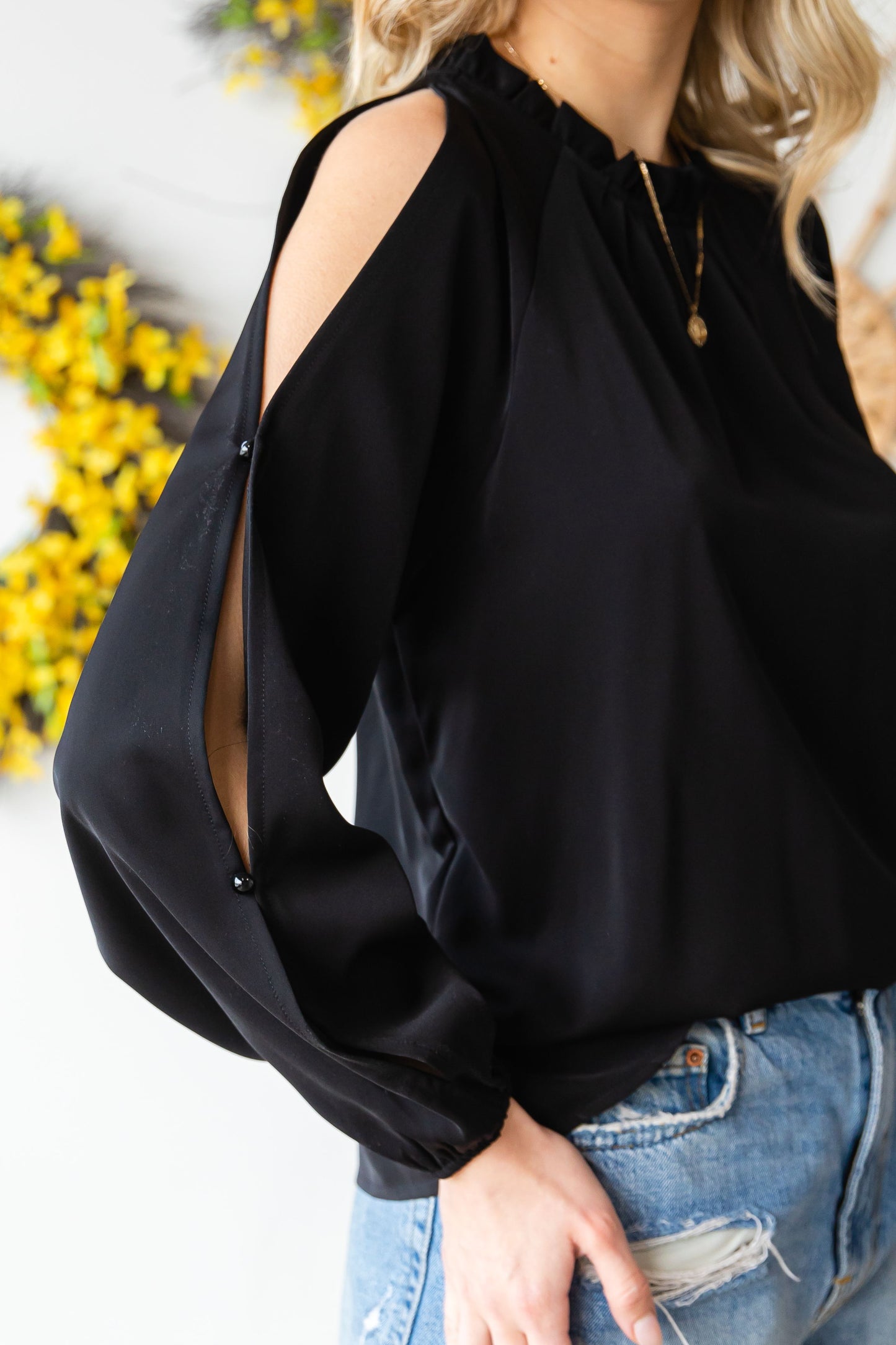 Cold Shoulder Bishop Sleeve Blouse