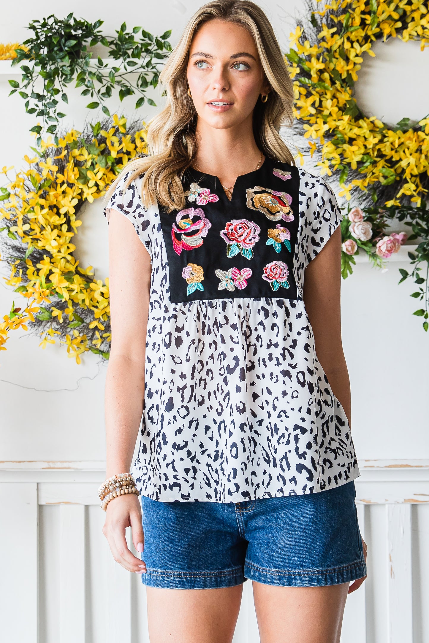 Wild Flower Embroidered Shift Top