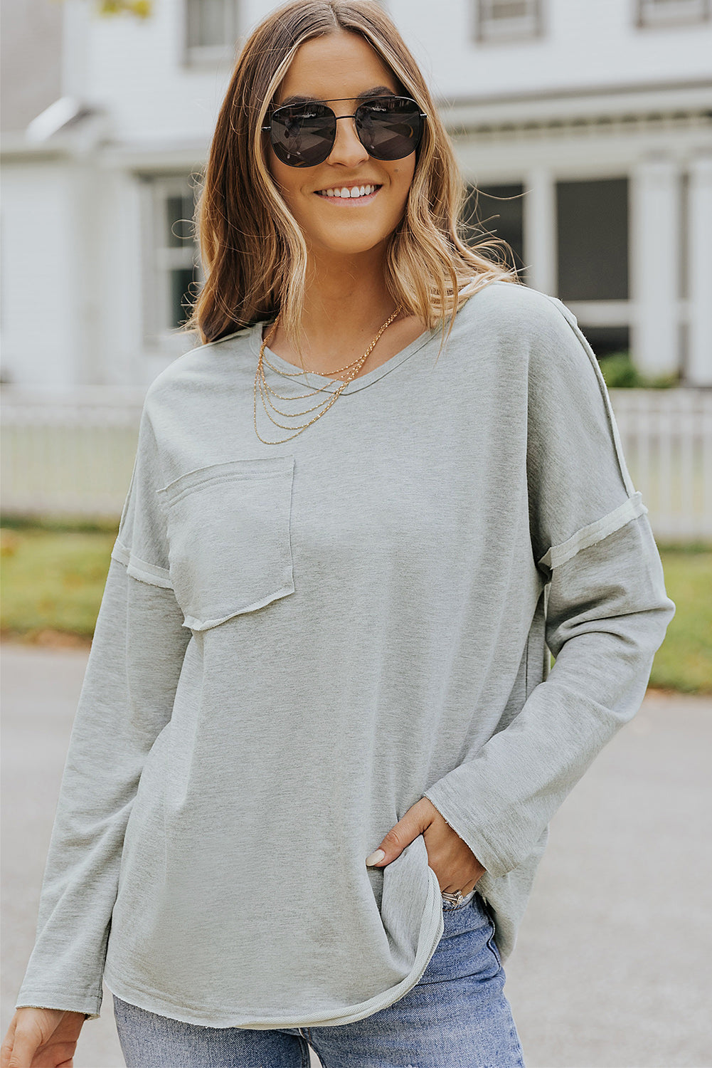 Pocketed Oversized Drop Sleeve Top