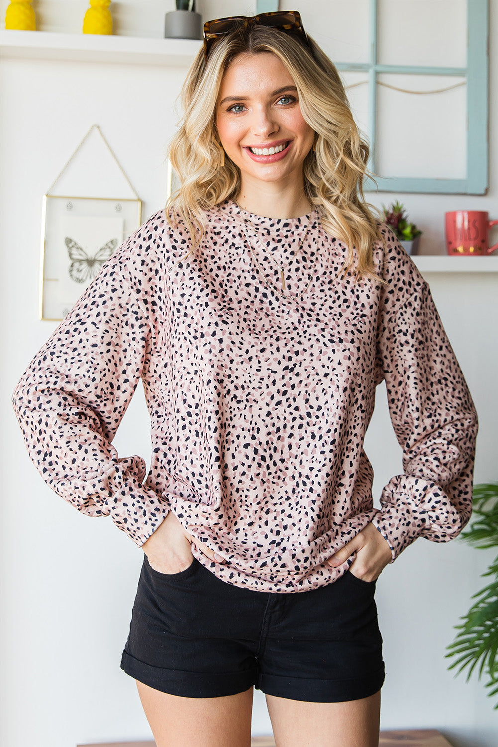 Boyfriend Crew Neck Leopard Sweatshirt