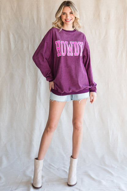 HOWDY Graphic Print Ribbed Casual Sweatshirt