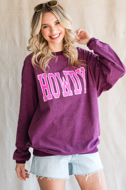 HOWDY Graphic Print Ribbed Casual Sweatshirt