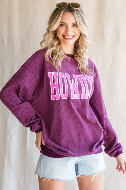 HOWDY Graphic Print Ribbed Casual Sweatshirt