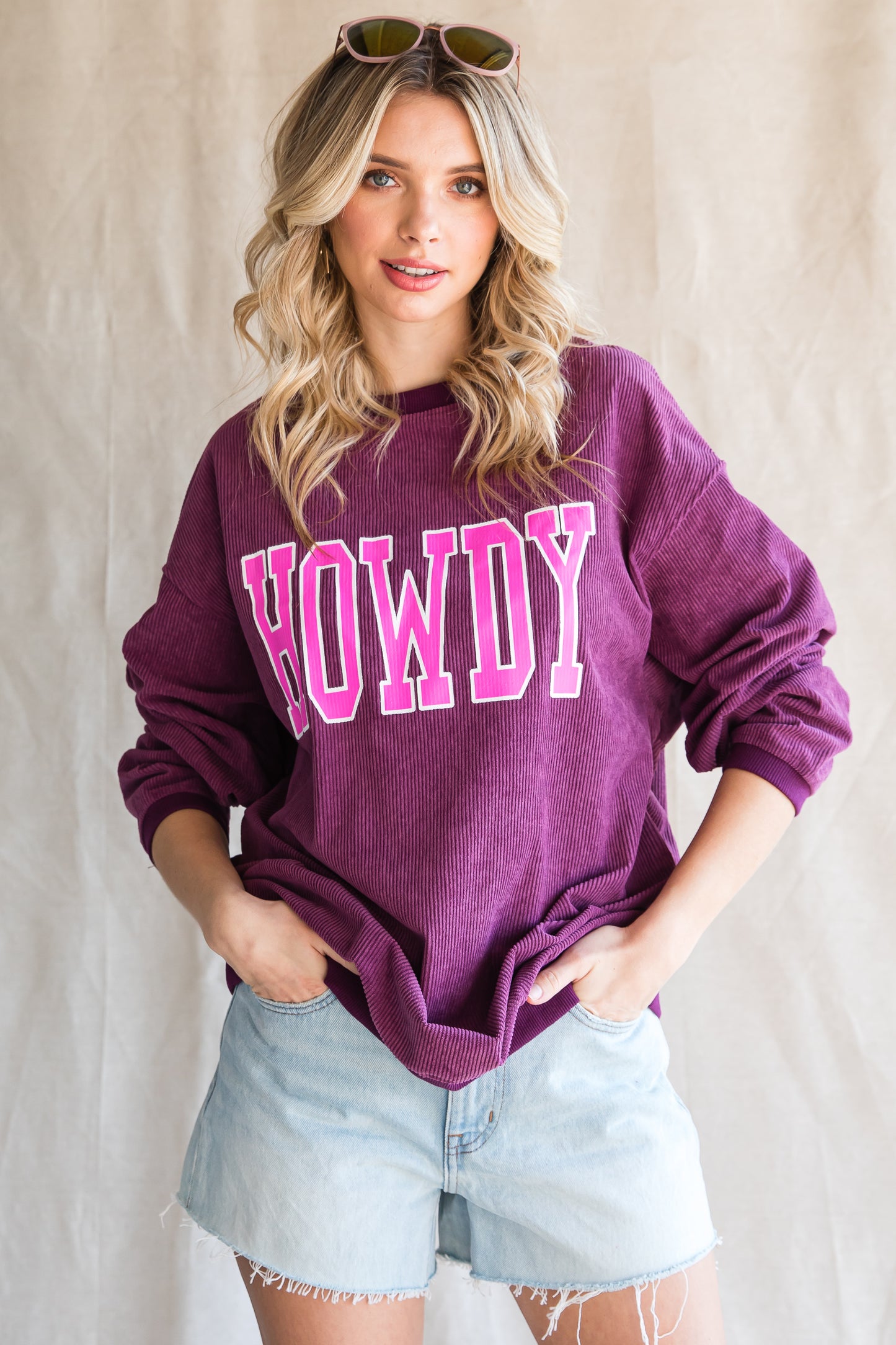 HOWDY Graphic Print Ribbed Casual Sweatshirt