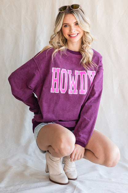 HOWDY Graphic Print Ribbed Casual Sweatshirt