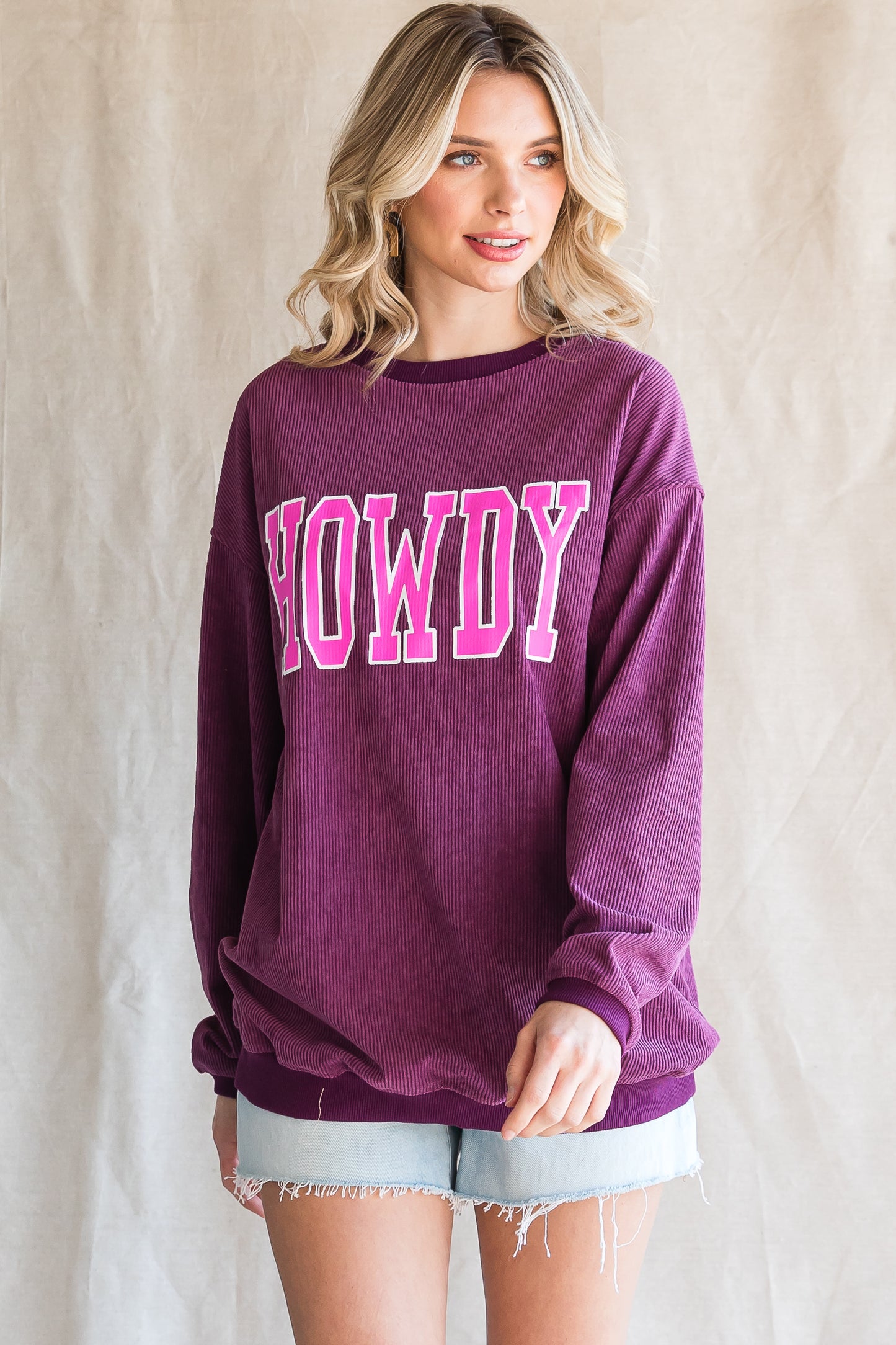 HOWDY Graphic Print Ribbed Casual Sweatshirt