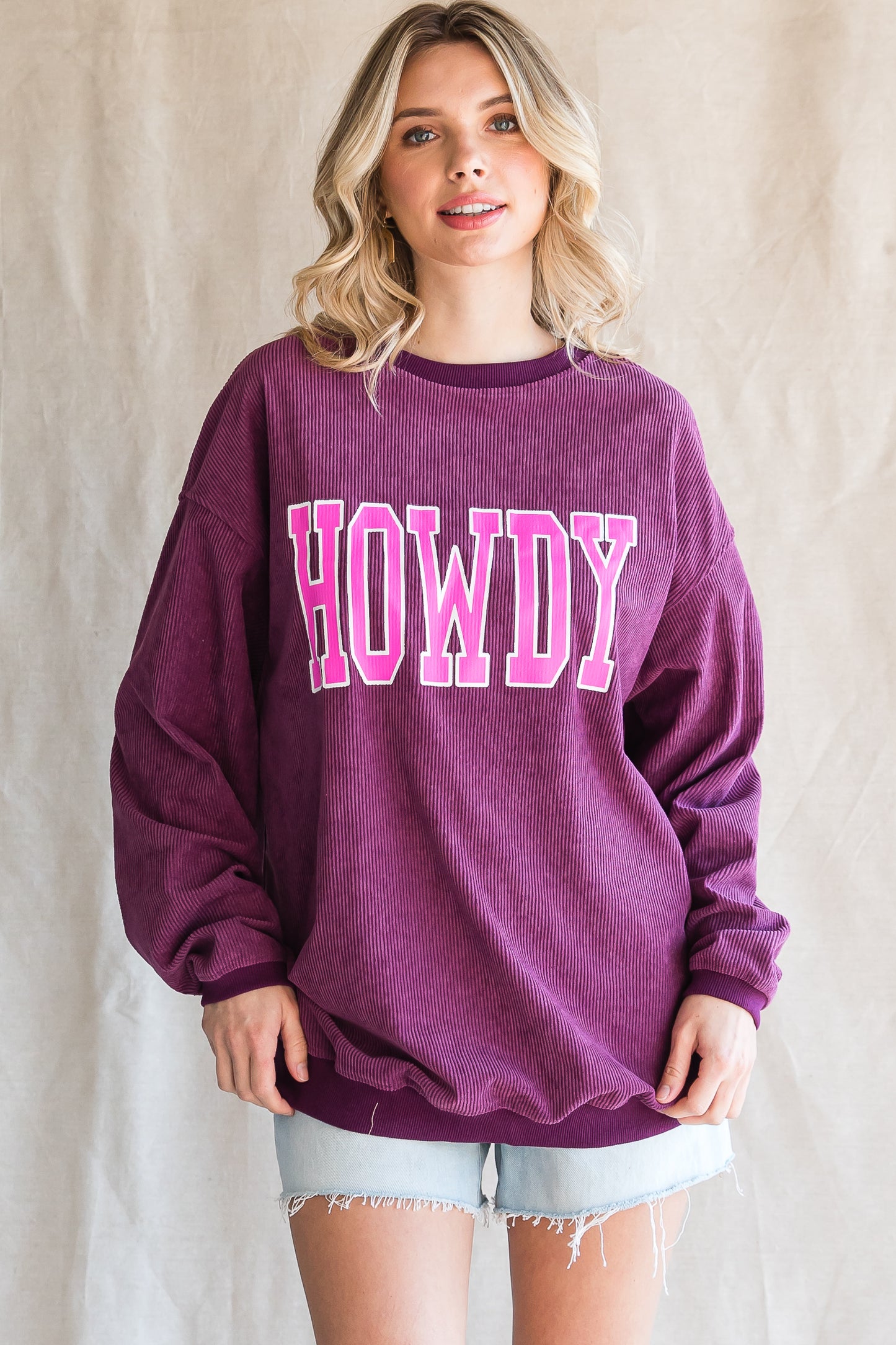 HOWDY Graphic Print Ribbed Casual Sweatshirt