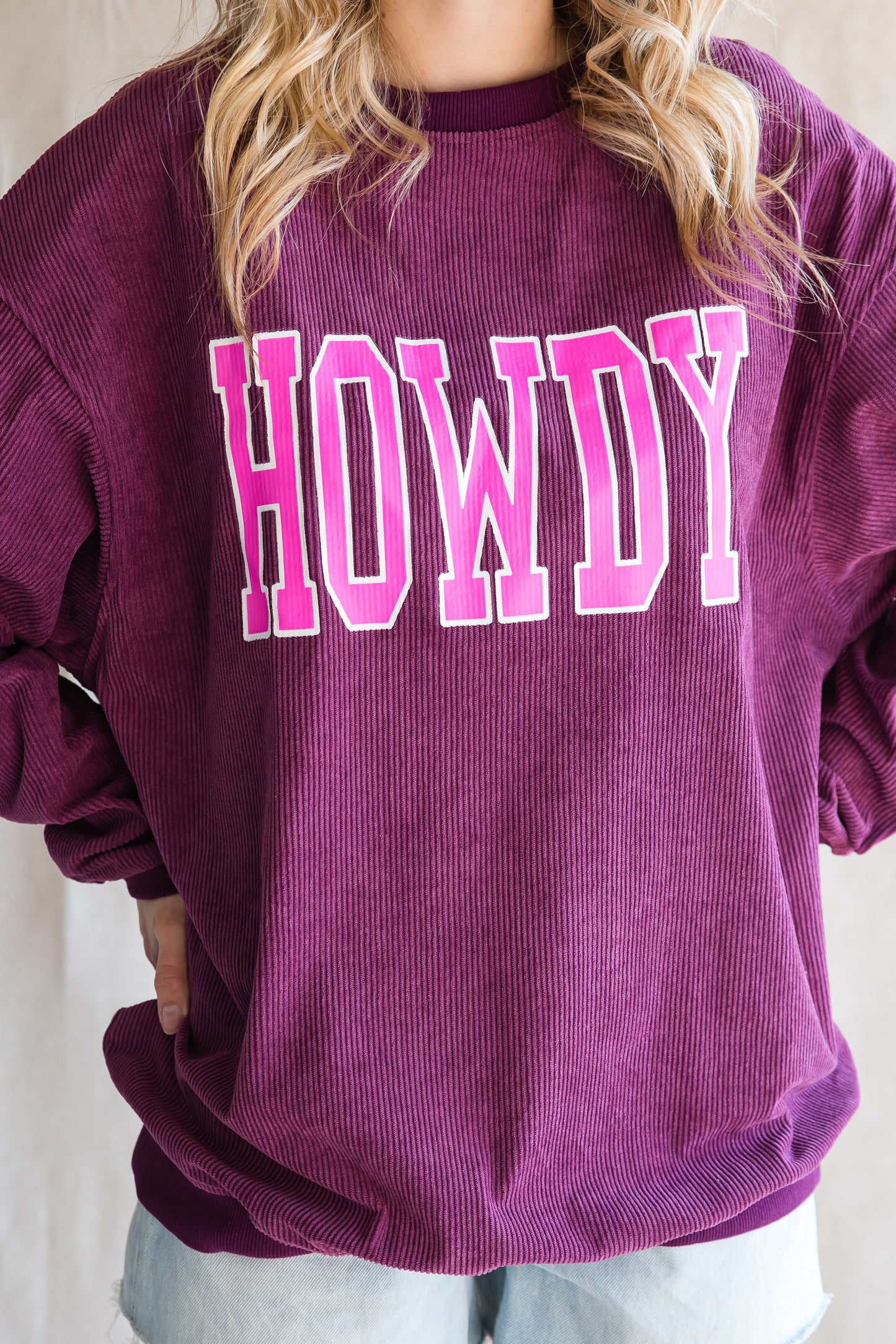 HOWDY Graphic Print Ribbed Casual Sweatshirt