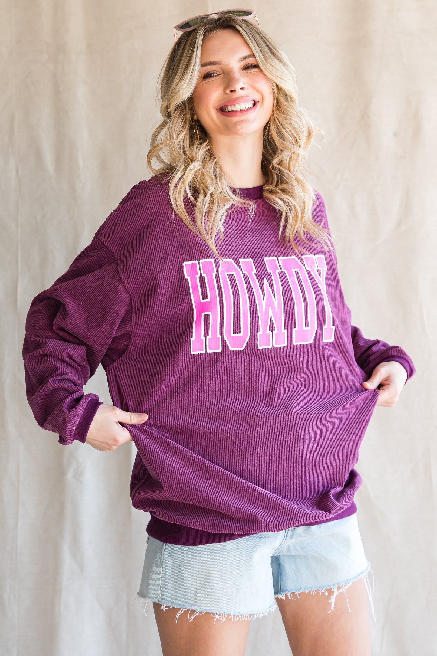 HOWDY Graphic Print Ribbed Casual Sweatshirt