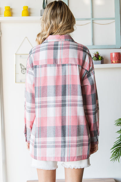 Pink Plaid Button Up Patch Pocket Shirt