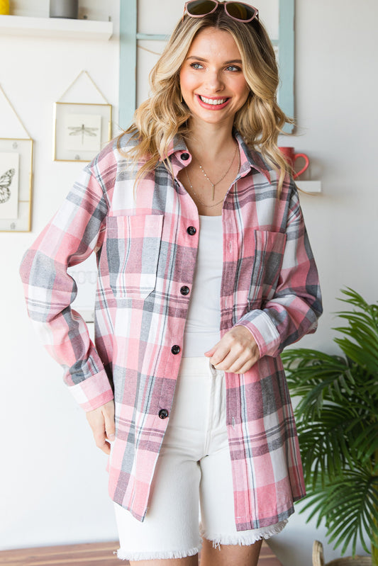 Pink Plaid Button Up Patch Pocket Shirt