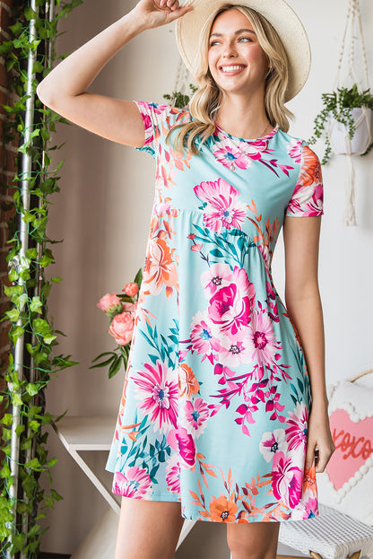 Short Sleeve High Waist Floral T-shirt Dress