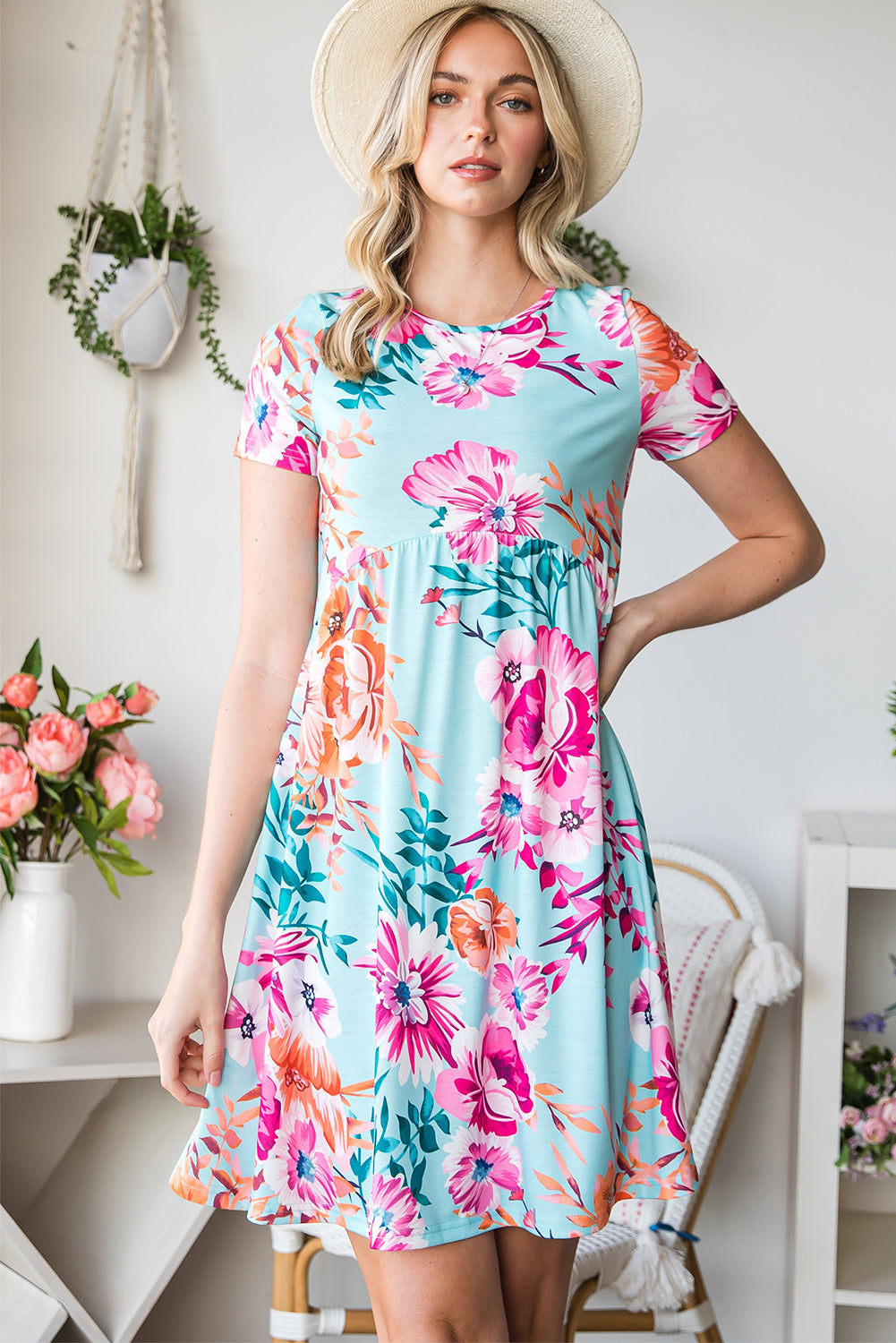 Short Sleeve High Waist Floral T-shirt Dress