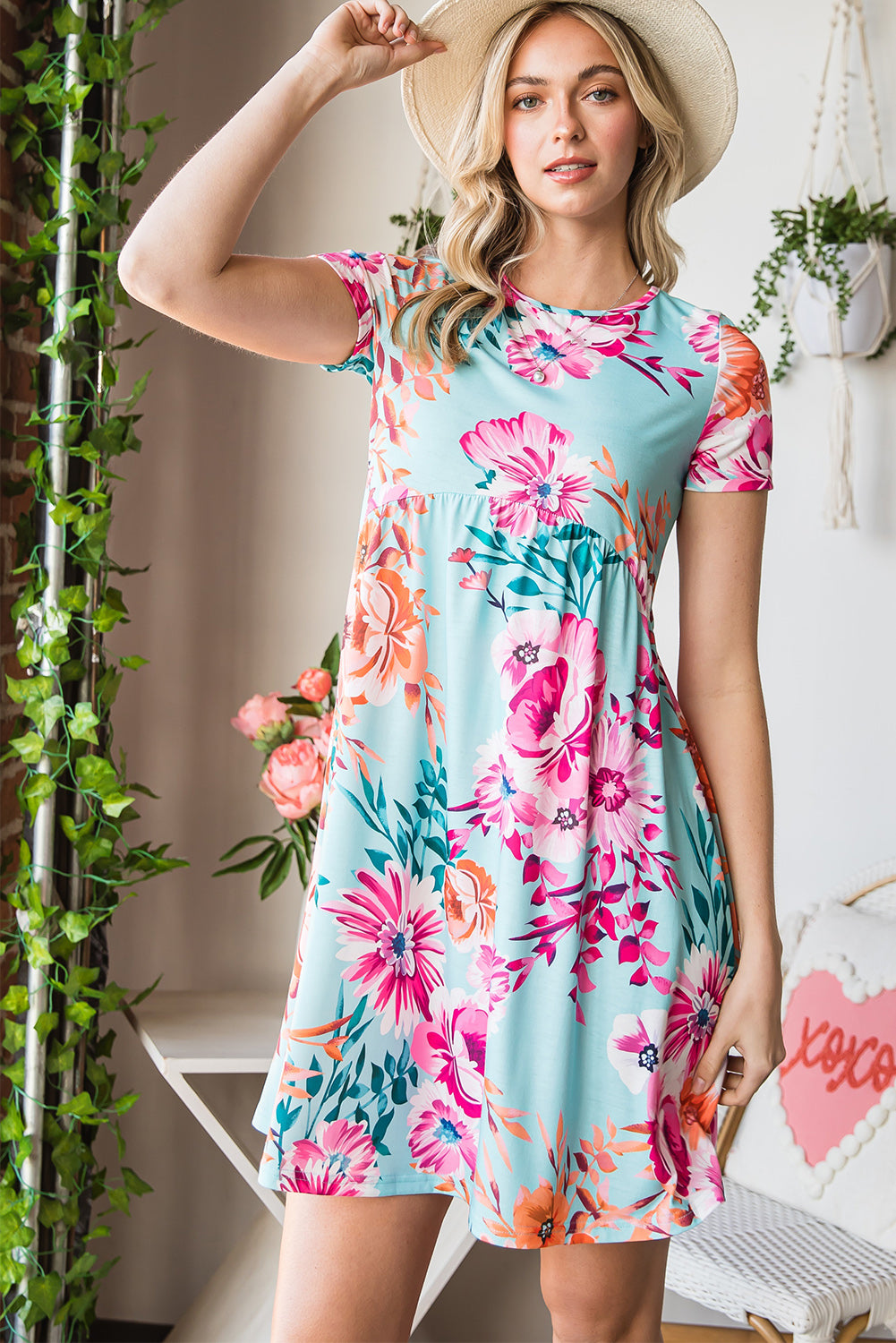 Short Sleeve High Waist Floral T-shirt Dress