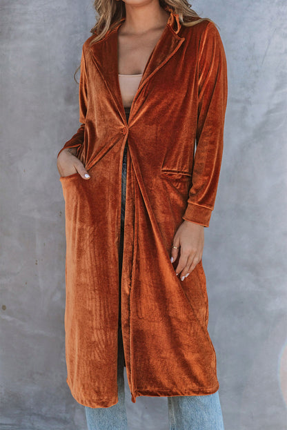 Retro Velvet Long Sleeve Pocket Coat