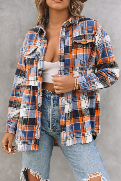 Multicolor Plaid Button Down Ruffled Shirt Jacket