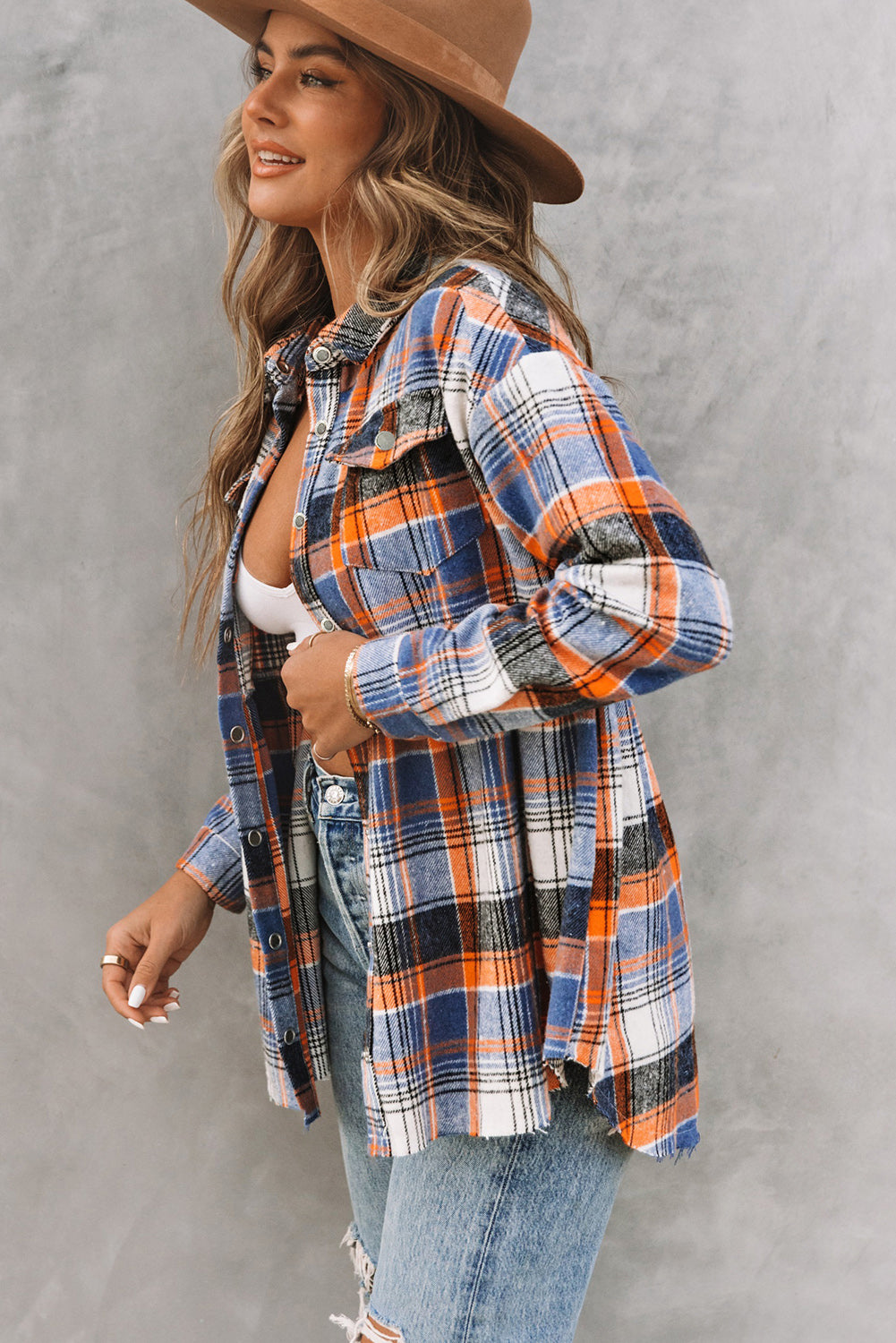 Multicolor Plaid Button Down Ruffled Shirt Jacket