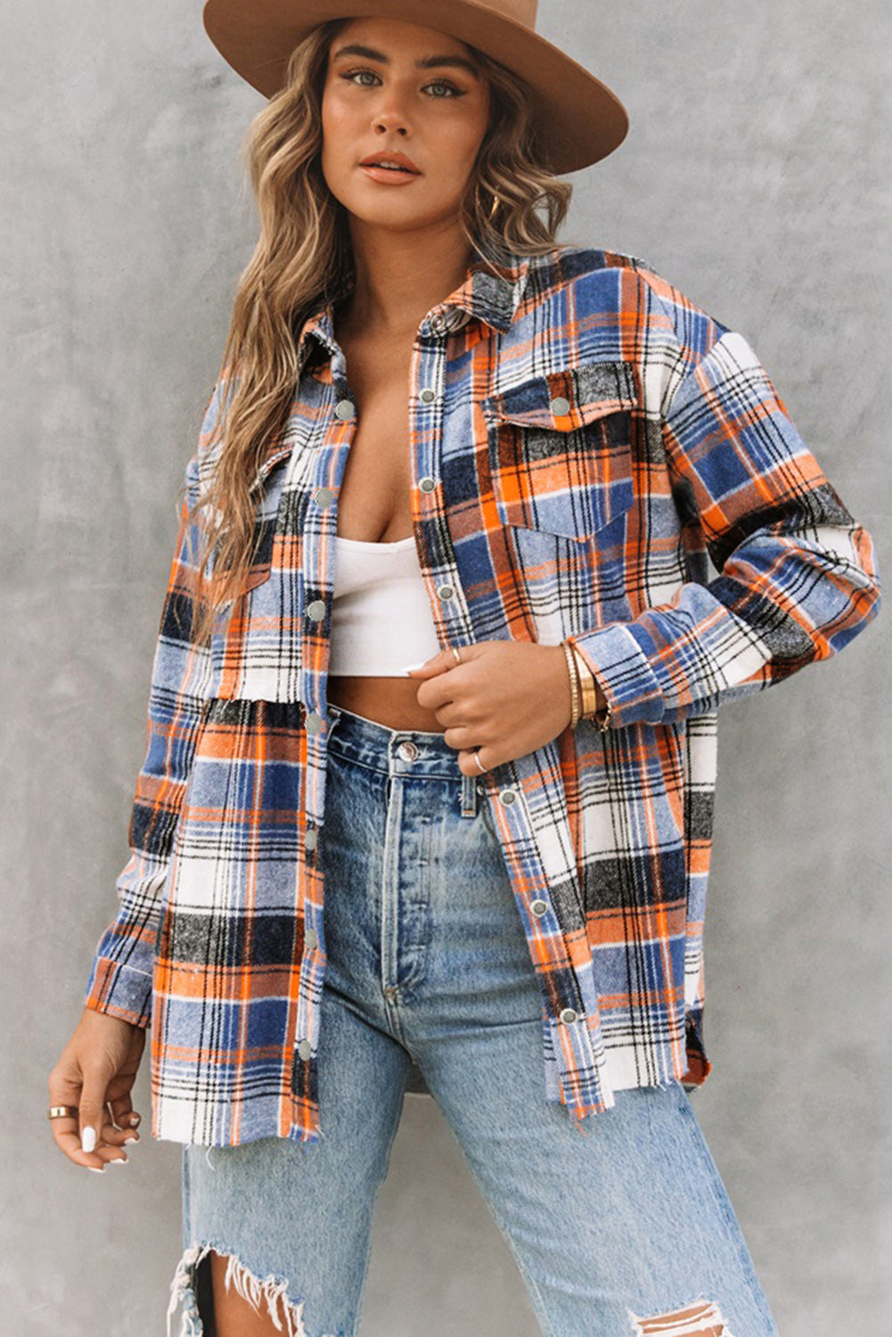 Multicolor Plaid Button Down Ruffled Shirt Jacket